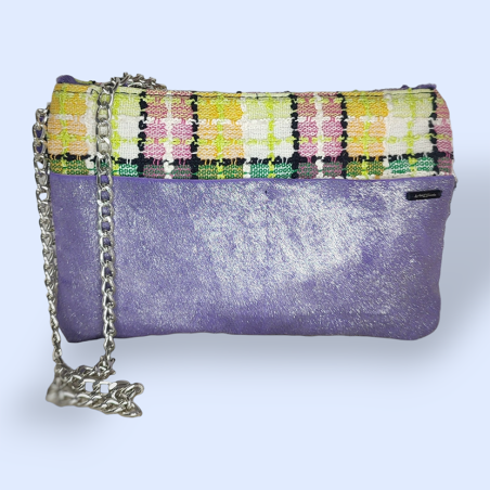 POCHETTE IN TESSUTO BOUCLE' E PELLE CAVALLINO COL. VIOLA LAMINATO