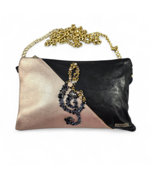 POCHETTE IN PELLE, CON CHIAVE DI VIOLINO RICAMATA, SWAROVSKI