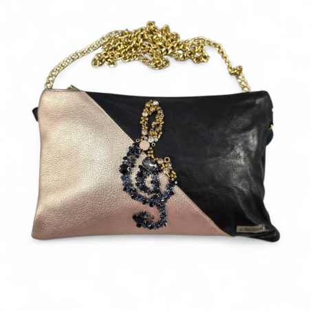 POCHETTE IN PELLE, CON CHIAVE DI VIOLINO RICAMATA, SWAROVSKI