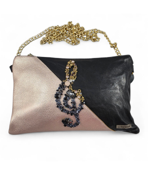 POCHETTE IN PELLE, CON CHIAVE DI VIOLINO RICAMATA, SWAROVSKI