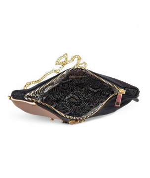 POCHETTE IN PELLE, CON CHIAVE DI VIOLINO RICAMATA, SWAROVSKI