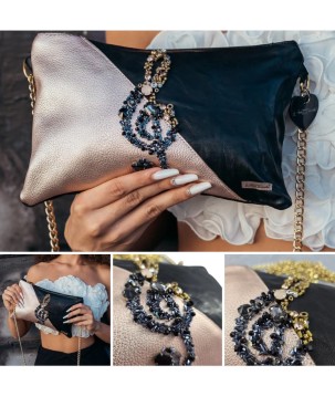 POCHETTE IN PELLE, CON CHIAVE DI VIOLINO RICAMATA, SWAROVSKI