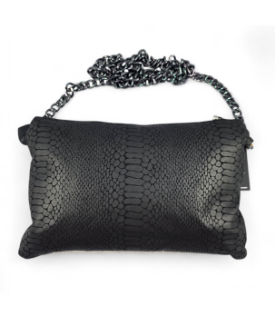 POCHETTE IN PELLE, CHIAVE DI VIOLINO RICAMATA, CON PIETRE