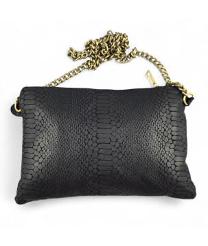 POCHETTE IN PELLE, CON NOTA MUSICALE RICAMATA, CON PIETRE