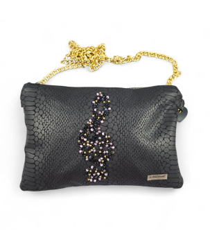 POCHETTE IN PELLE, CON CHIAVE DI VIOLINO RICAMATA, SWAROVSKI