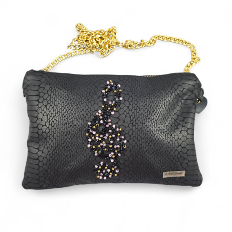 POCHETTE IN PELLE, CON CHIAVE DI VIOLINO RICAMATA, SWAROVSKI