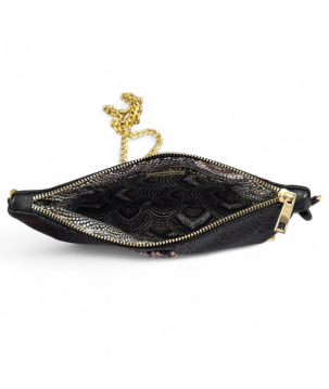 POCHETTE IN PELLE, CON CHIAVE DI VIOLINO RICAMATA, SWAROVSKI