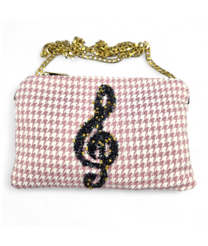 POCHETTE IN PELLE, CON CHIAVE DI VIOLINO RICAMATA, SWAROVSKI