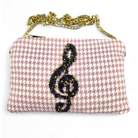 POCHETTE IN PELLE, CON CHIAVE DI VIOLINO RICAMATA, SWAROVSKI