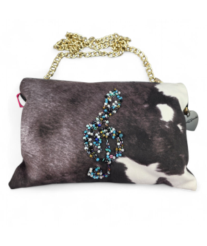 POCHETTE IN PELLE, CON CHIAVE DI VIOLINO RICAMATA, SWAROVSKI