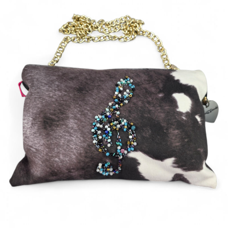 POCHETTE IN PELLE, CON CHIAVE DI VIOLINO RICAMATA, SWAROVSKI