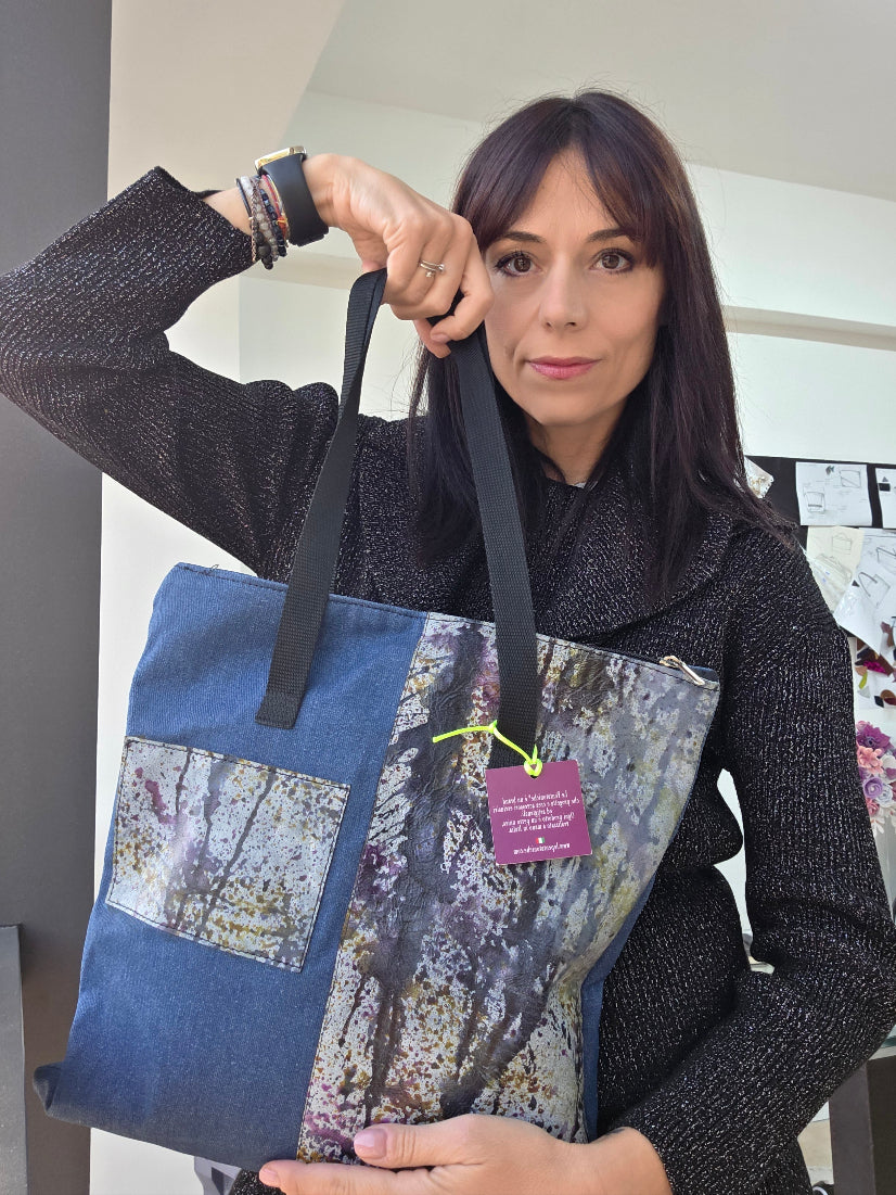 BORSA GRANDE, PELLE E JEANS