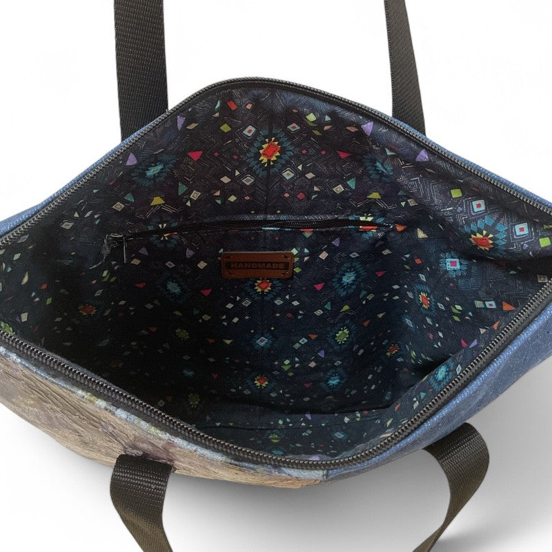 BORSA GRANDE, PELLE E JEANS